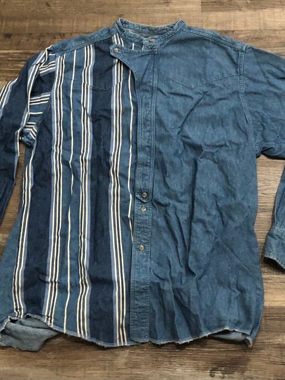 Vintage Wrangler X-Long Tails Mens Large Denim Blue Button Front Striped